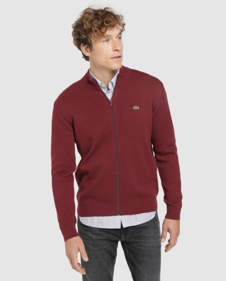 Chaqueta de punto de hombre roja con cremallera