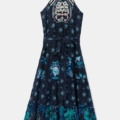 vestido midi halter bordado