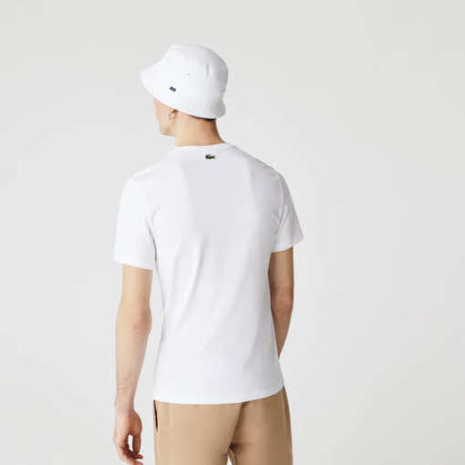 Camiseta de hombre de algodón con cuello redondo y logo craquelado blanca Lacoste - Imagen 6