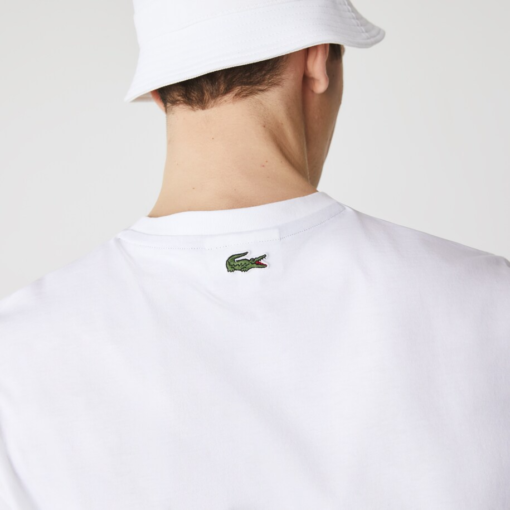 Camiseta de hombre de algodón con cuello redondo y logo craquelado blanca Lacoste - Imagen 3