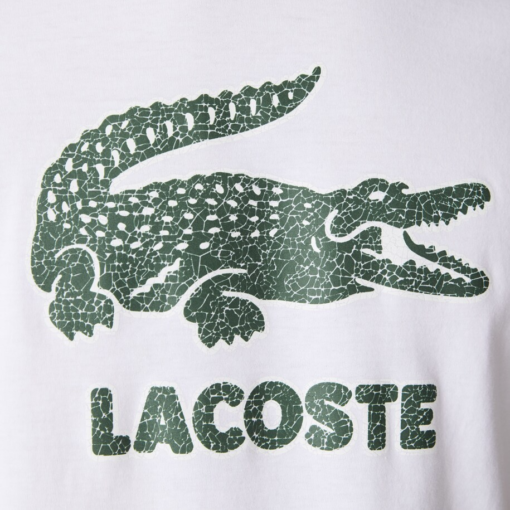 Camiseta de hombre de algodón con cuello redondo y logo craquelado blanca Lacoste - Imagen 2