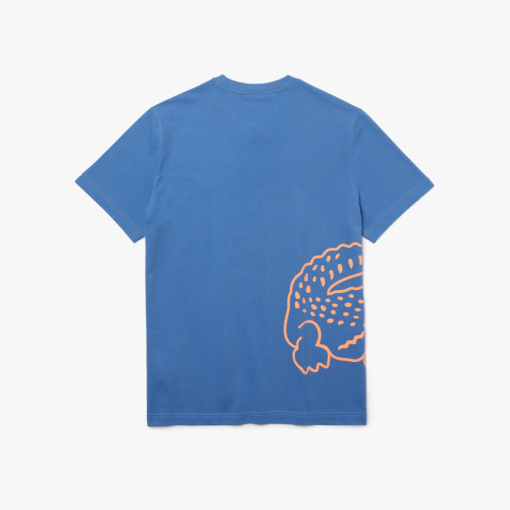 Camiseta de hombre de algodón ecológico con cuello redondo y estampado de cocodrilo azul Lacoste - Imagen 2