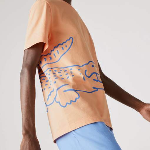 Camiseta de hombre de algodón ecológico con cuello redondo y estampado de cocodrilo naranja claro Lacoste - Imagen 7