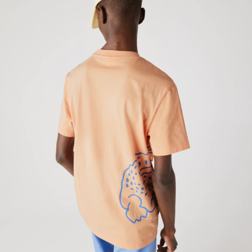 Camiseta de hombre de algodón ecológico con cuello redondo y estampado de cocodrilo naranja claro Lacoste - Imagen 6