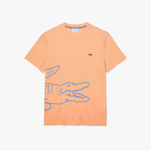 Camiseta de hombre de algodón ecológico con cuello redondo y estampado de cocodrilo naranja claro Lacoste - Imagen 5