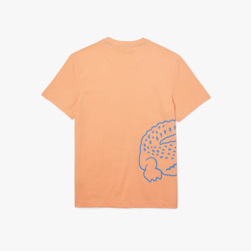 Camiseta de hombre de algodón ecológico con cuello redondo y estampado de cocodrilo naranja claro Lacoste - Imagen 4