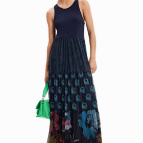 Vestido largo combinado tul