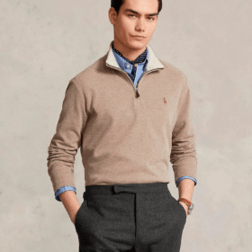 Jersey de hombre de algodón con cuello alto con cremallera