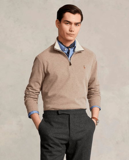 Jersey de hombre de algodón con cuello alto con cremallera