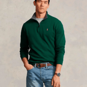 Jersey de hombre de algodón con cuello alto con cremallera