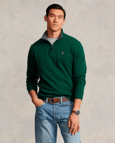 Jersey de hombre de algodón con cuello alto con cremallera