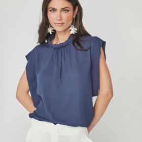 Blusa de mujer sin mangas con frunce en el cuello UNIQUE UNLIMITED