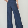 Pantalón ancho de mujer con pliegues en jacquard de viscosa UNIQUE UNLIMITED azul marino