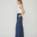 Pantalón ancho de mujer con pliegues en jacquard de viscosa UNIQUE UNLIMITED azul marino