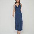 Vestido midi al bies en jacquard de viscosa UNIQUE UNLIMITED azul marino