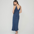 Vestido midi al bies en jacquard de viscosa UNIQUE UNLIMITED azul marino