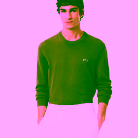 Jersey de cuello redondo de algodón monocolor verde LACOSTE