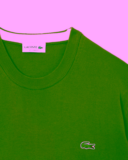 Jersey de cuello redondo de algodón monocolor verde LACOSTE