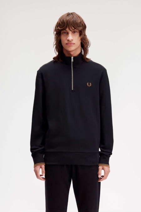 Sudadera con media cremallera negro piedra sombreado FRED PERRY