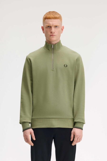 Sudadera con media cremallera verde oliva FRED PERRY