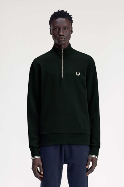 Sudadera con media cremallera verde oscuro FRED PERRY
