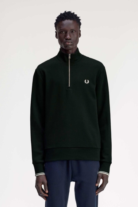 Sudadera con media cremallera verde oscuro FRED PERRY