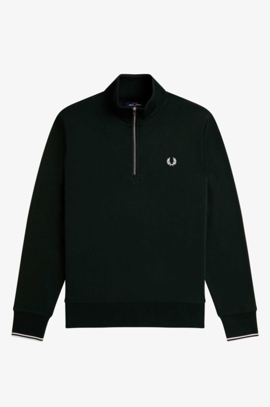 Sudadera con media cremallera verde oscuro FRED PERRY