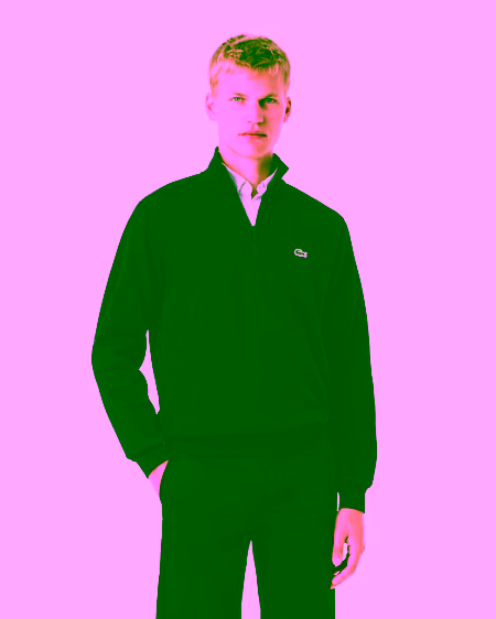 Sudadera de felpa de cuello alto con cremallera azul LACOSTE