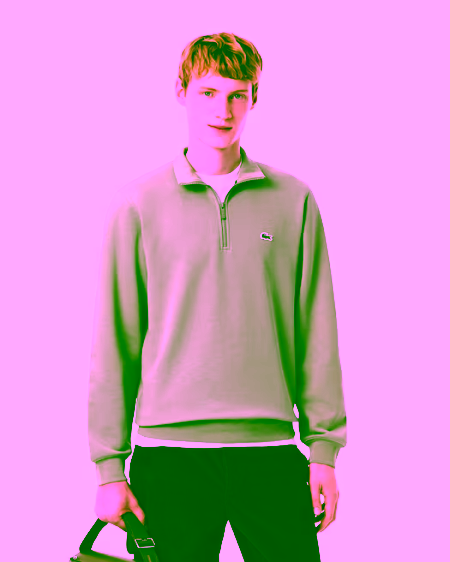 Sudadera de felpa de cuello alto con cremallera verde LACOSTE
