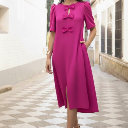 Vestido Sara Ruiz Midi Fucsia