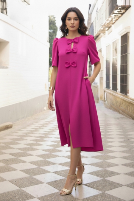 Vestido Sara Ruiz Midi Fucsia