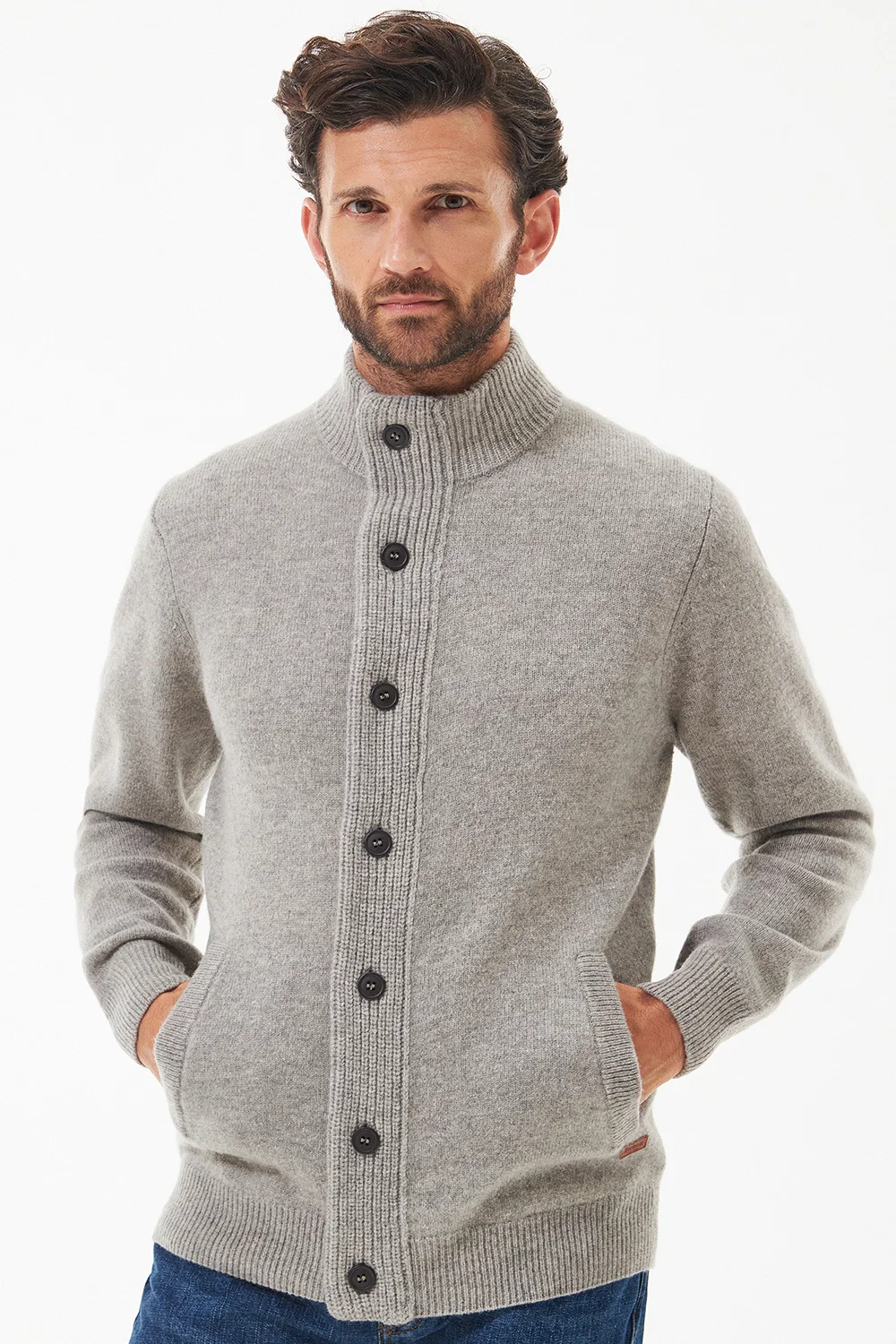 Cárdigan Essential Patch Zip Through Barbour Gris