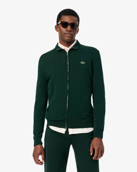 Jersey de cuello alto de algodón con cremallera Lacoste hombre Verde sinople (AH1957)