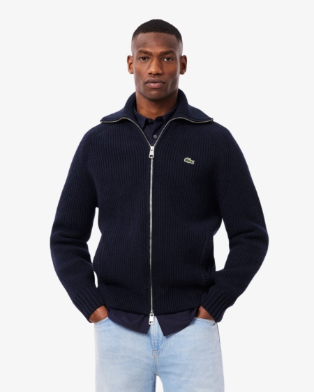Jersey con cremallera de cuello alto de lana cardada Lacoste hombre Azul marino