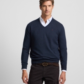 Jersey cuello pico azul marino Silbon hombre