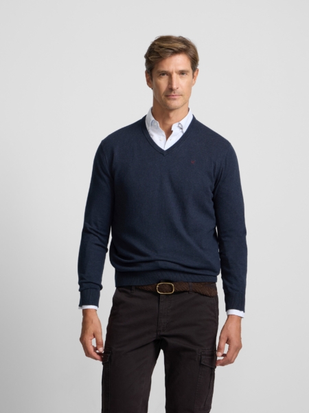Jersey cuello pico azul marino Silbon hombre