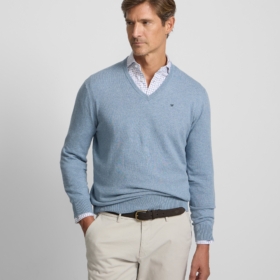 Jersey cuello pico azul Silbon hombre