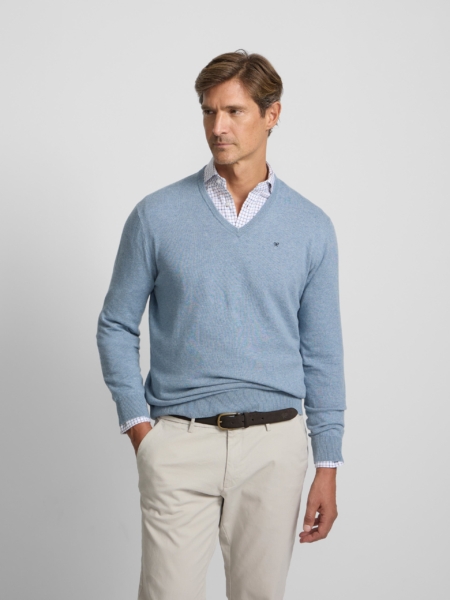 Jersey cuello pico azul Silbon hombre