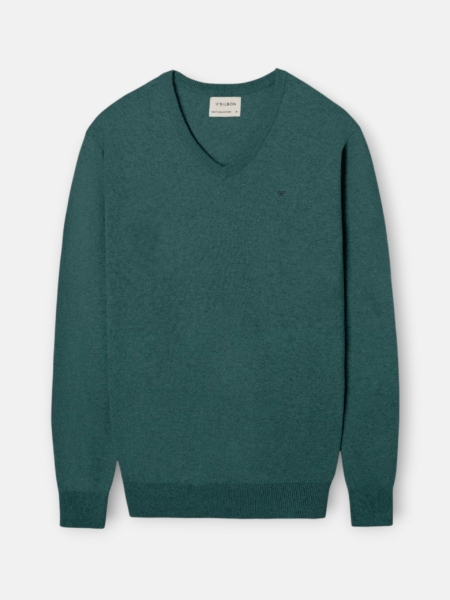 Jersey cuello pico verde petróleo Silbon hombre