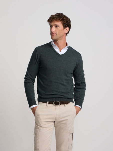 Jersey cuello pico verde Silbon hombre