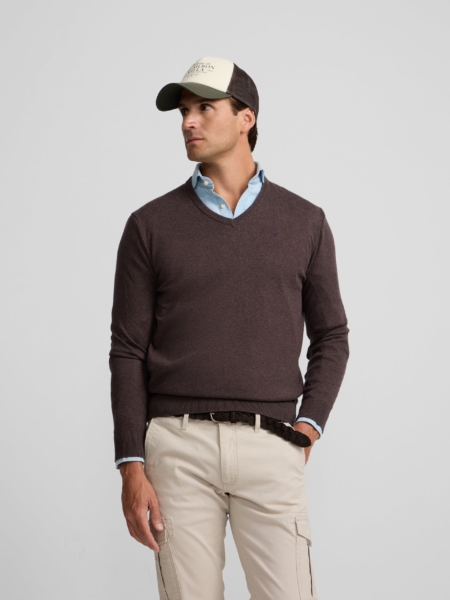 Jersey cuello pico marrón Silbon hombre
