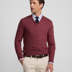 Jersey cuello pico burdeos Silbon hombre
