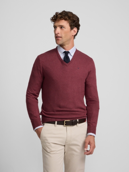 Jersey cuello pico burdeos Silbon hombre