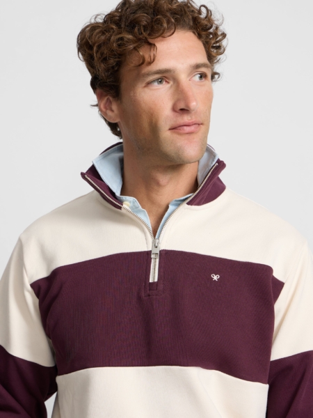 Sudadera media cremallera raya ancha burdeos Silbon hombre