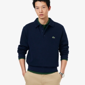Sudadera con cuello polo de canalé de algodón Lacoste hombre Azul marino