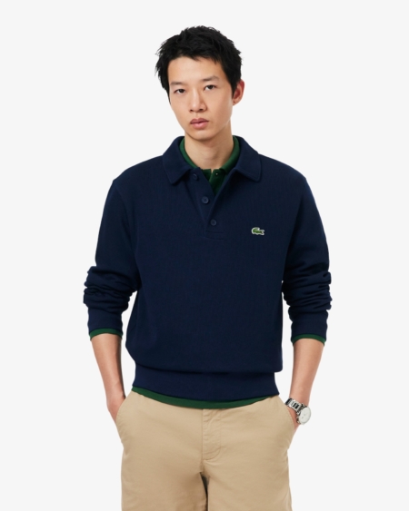 Sudadera con cuello polo de canalé de algodón Lacoste hombre Azul marino