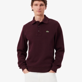 Sudadera con cuello polo de canalé de algodón Lacoste hombre Marrón