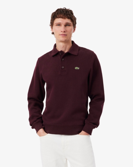Sudadera con cuello polo de canalé de algodón Lacoste hombre Marrón