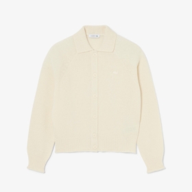 Chaqueta con cuello polo de punto 3D de lana cardada Lacoste mujer Blanco roto - imagen 1