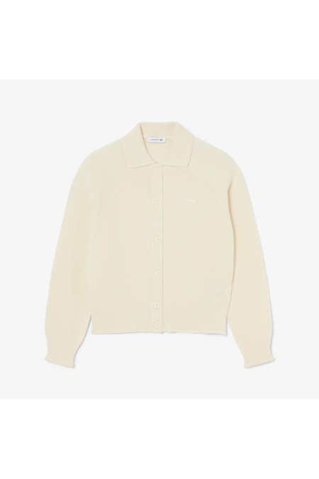 Chaqueta con cuello polo de punto 3D de lana cardada Lacoste mujer Blanco roto - imagen 1 Chaqueta con cuello polo de punto 3D de lana cardada Lacoste mujer Blanco roto - imagen 1